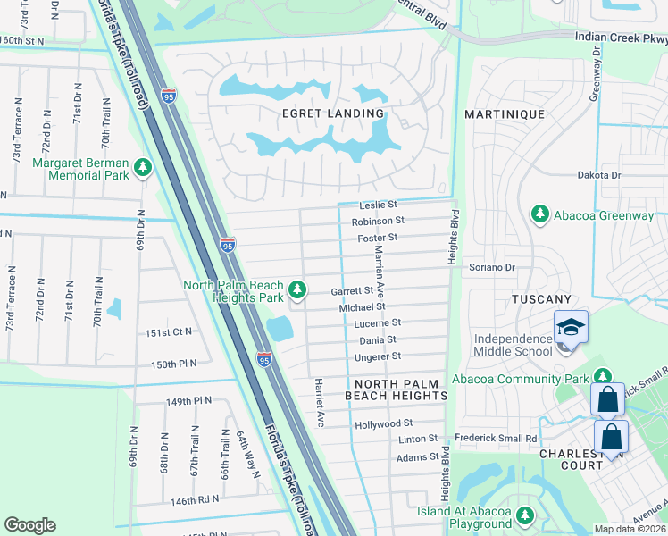 map of restaurants, bars, coffee shops, grocery stores, and more near 6293 Barbara Street in Jupiter