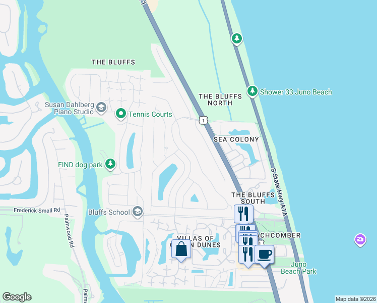 map of restaurants, bars, coffee shops, grocery stores, and more near 113 Beach Summit Court in Jupiter