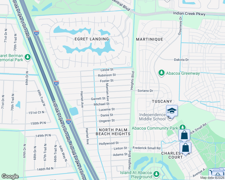 map of restaurants, bars, coffee shops, grocery stores, and more near 6165 Barbara Street in Jupiter