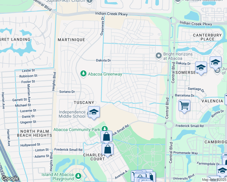 map of restaurants, bars, coffee shops, grocery stores, and more near 1426 Sunshine Drive in Jupiter