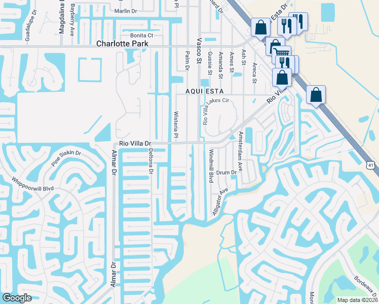 map of restaurants, bars, coffee shops, grocery stores, and more near 3928 Palm Drive in Punta Gorda