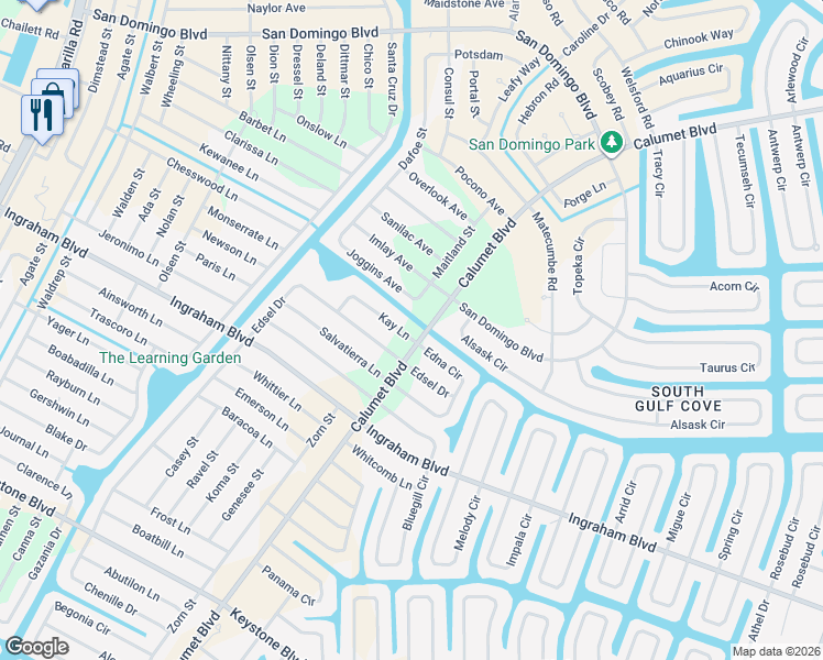 map of restaurants, bars, coffee shops, grocery stores, and more near 14260 Kay Lane in Port Charlotte
