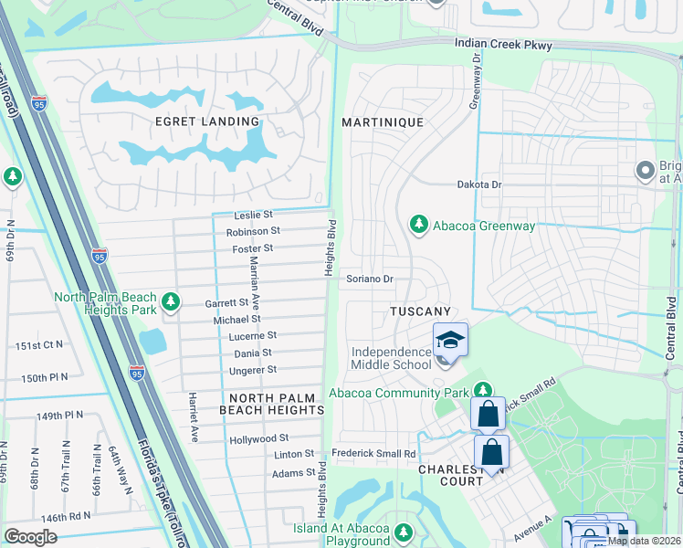map of restaurants, bars, coffee shops, grocery stores, and more near 206 Caravelle Drive in Jupiter