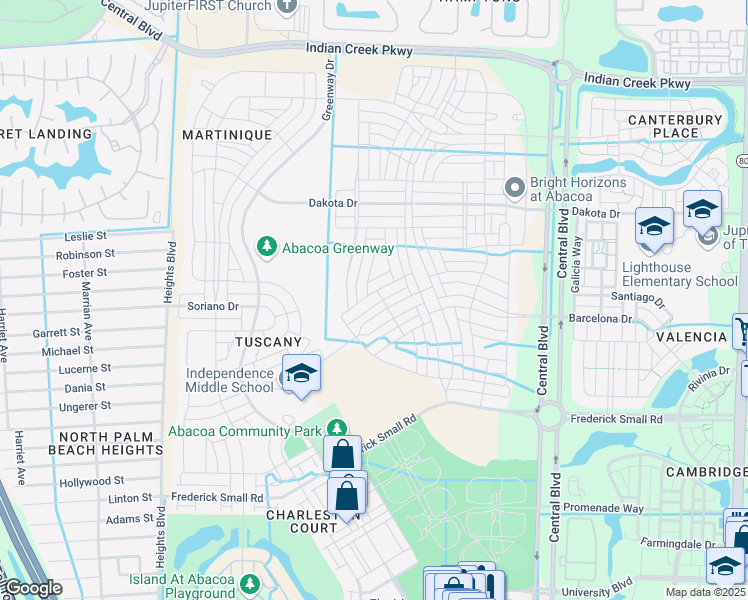 map of restaurants, bars, coffee shops, grocery stores, and more near 1410 Sunshine Drive in Jupiter