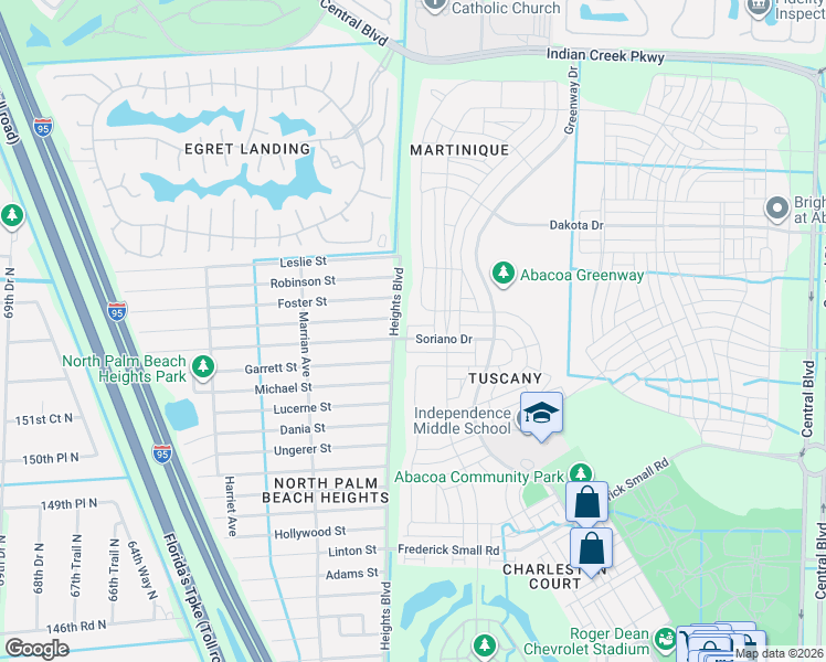 map of restaurants, bars, coffee shops, grocery stores, and more near 206 Caravelle Drive in Jupiter