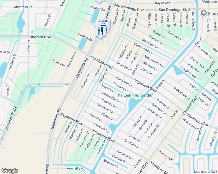 map of restaurants, bars, coffee shops, grocery stores, and more near 13401 Trascoro Lane in Port Charlotte
