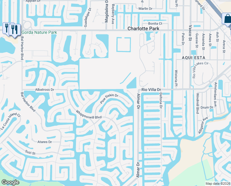 map of restaurants, bars, coffee shops, grocery stores, and more near 1260 Pine Siskin Drive in Punta Gorda
