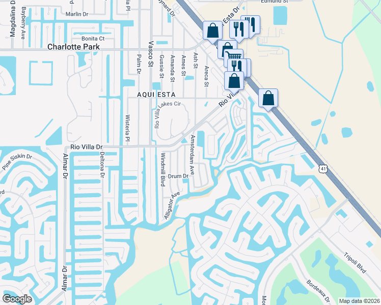 map of restaurants, bars, coffee shops, grocery stores, and more near 20 Amsterdam Avenue in Punta Gorda
