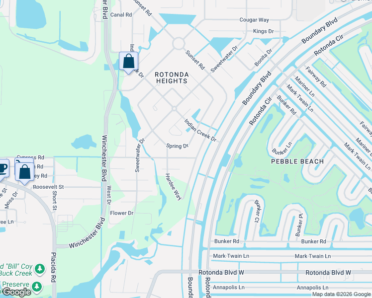 map of restaurants, bars, coffee shops, grocery stores, and more near 175 Spring Drive in Rotonda West