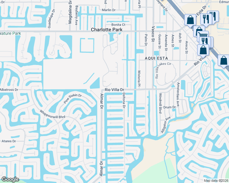 map of restaurants, bars, coffee shops, grocery stores, and more near 741 Rio Villa Drive in Punta Gorda