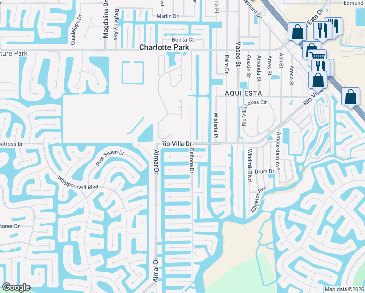 map of restaurants, bars, coffee shops, grocery stores, and more near 741 Rio Villa Drive in Punta Gorda