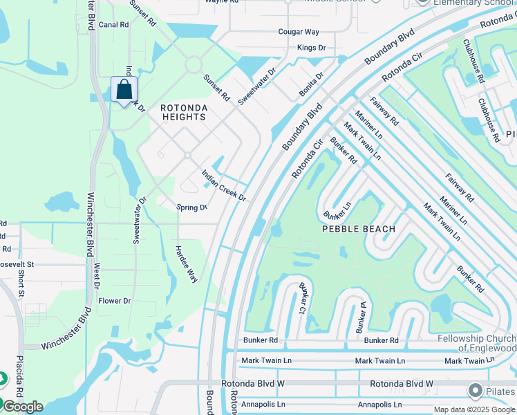 map of restaurants, bars, coffee shops, grocery stores, and more near 290 Boundary Boulevard in Rotonda West