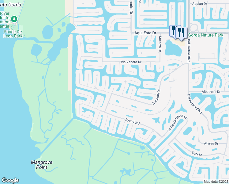 map of restaurants, bars, coffee shops, grocery stores, and more near 2436 Deborah Drive in Punta Gorda