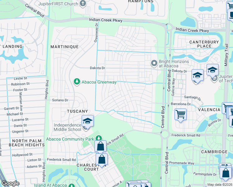 map of restaurants, bars, coffee shops, grocery stores, and more near 1322 Sunshine Drive in Jupiter