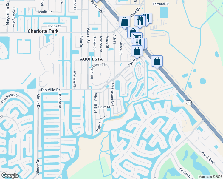 map of restaurants, bars, coffee shops, grocery stores, and more near 14 Amsterdam Avenue in Punta Gorda