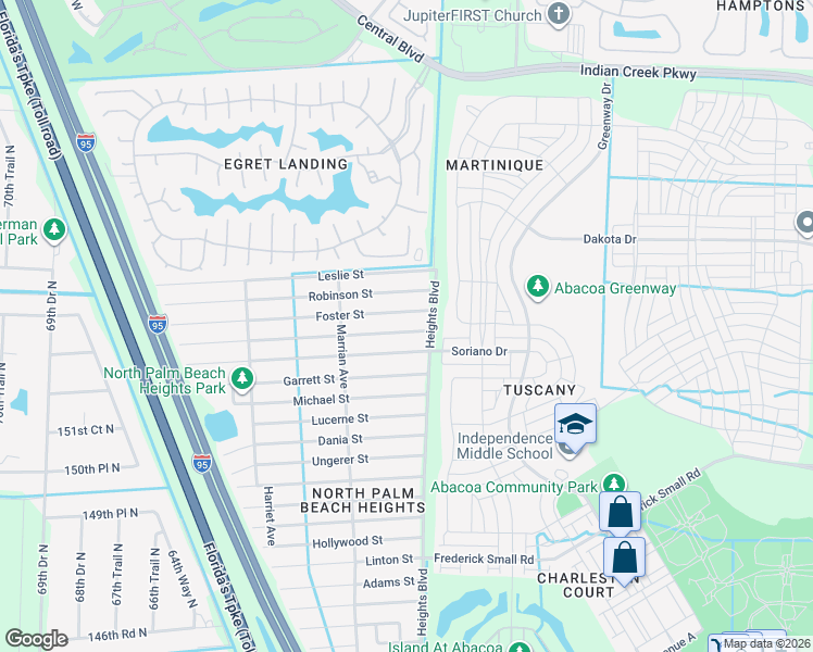 map of restaurants, bars, coffee shops, grocery stores, and more near 6061 Mullin Street in Jupiter
