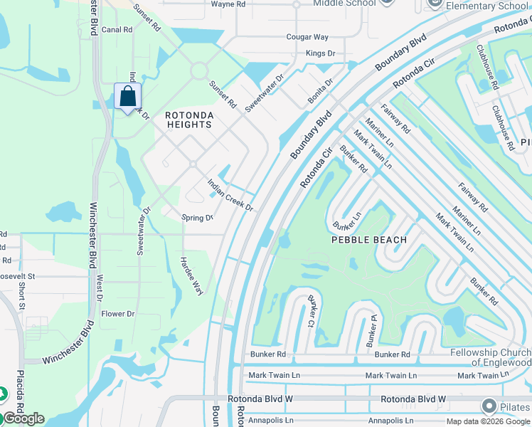map of restaurants, bars, coffee shops, grocery stores, and more near 292 Boundary Blvd in Rotonda West