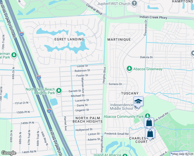 map of restaurants, bars, coffee shops, grocery stores, and more near 6061 Mullin Street in Jupiter