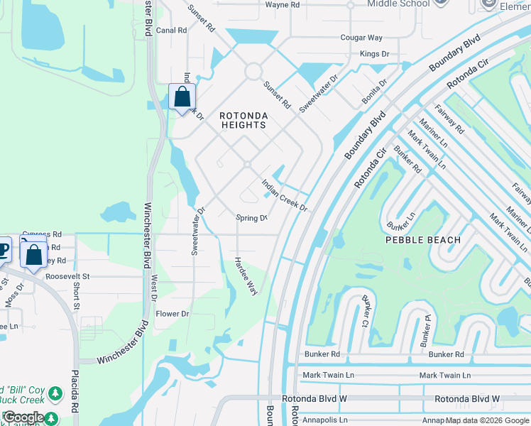 map of restaurants, bars, coffee shops, grocery stores, and more near 175 Spring Drive in Rotonda West