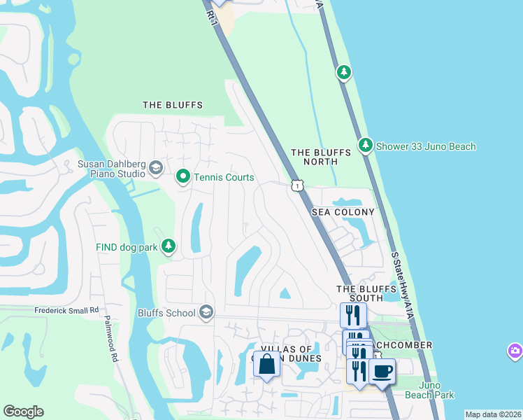 map of restaurants, bars, coffee shops, grocery stores, and more near 241 Ridge Road in Jupiter
