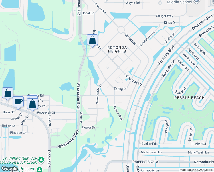 map of restaurants, bars, coffee shops, grocery stores, and more near 116 Bell Court in Rotonda West