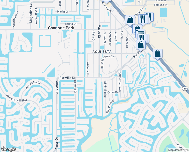 map of restaurants, bars, coffee shops, grocery stores, and more near 3928 Palm Drive in Punta Gorda