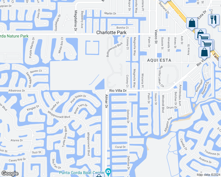 map of restaurants, bars, coffee shops, grocery stores, and more near 4011 Almar Drive in Punta Gorda
