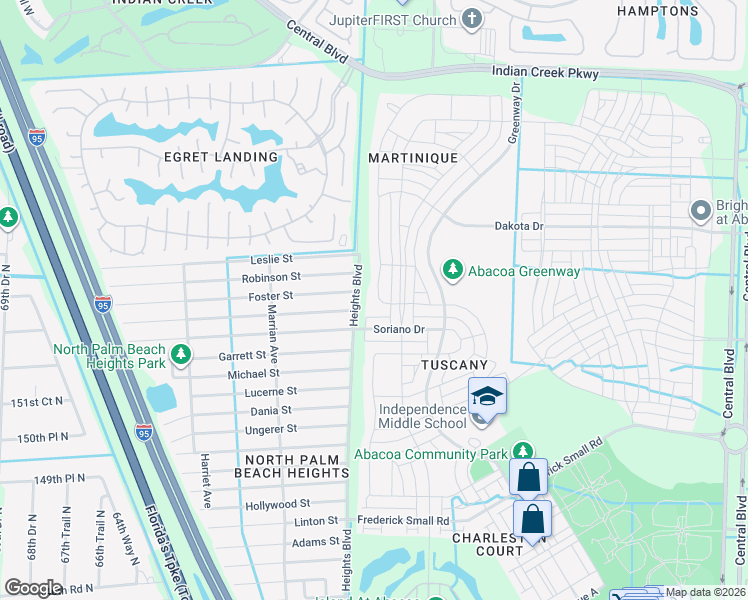 map of restaurants, bars, coffee shops, grocery stores, and more near 206 Caravelle Drive in Jupiter