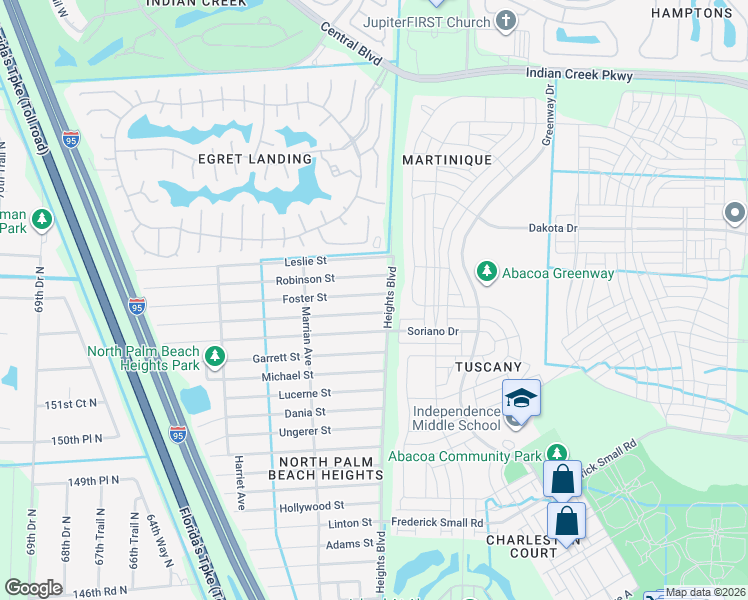map of restaurants, bars, coffee shops, grocery stores, and more near 6061 Mullin Street in Jupiter
