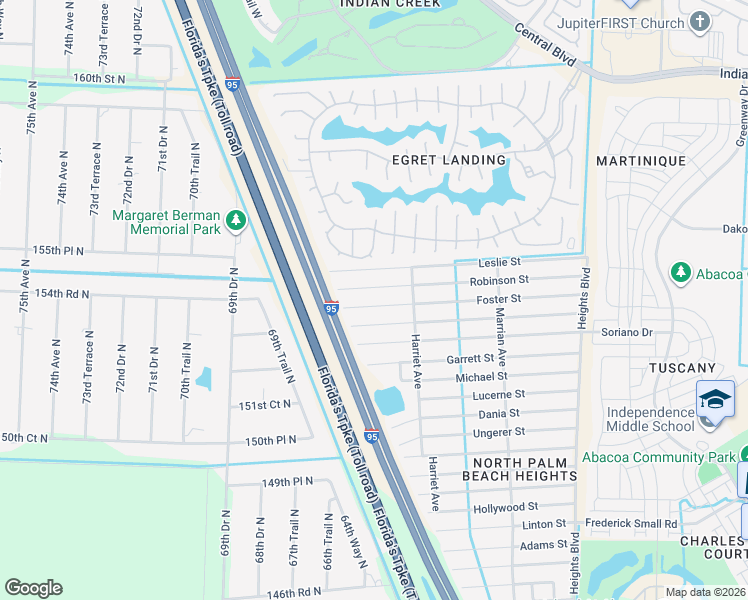 map of restaurants, bars, coffee shops, grocery stores, and more near 6447 Foster Street in Jupiter