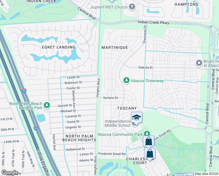 map of restaurants, bars, coffee shops, grocery stores, and more near 3312 West Community Drive in Jupiter