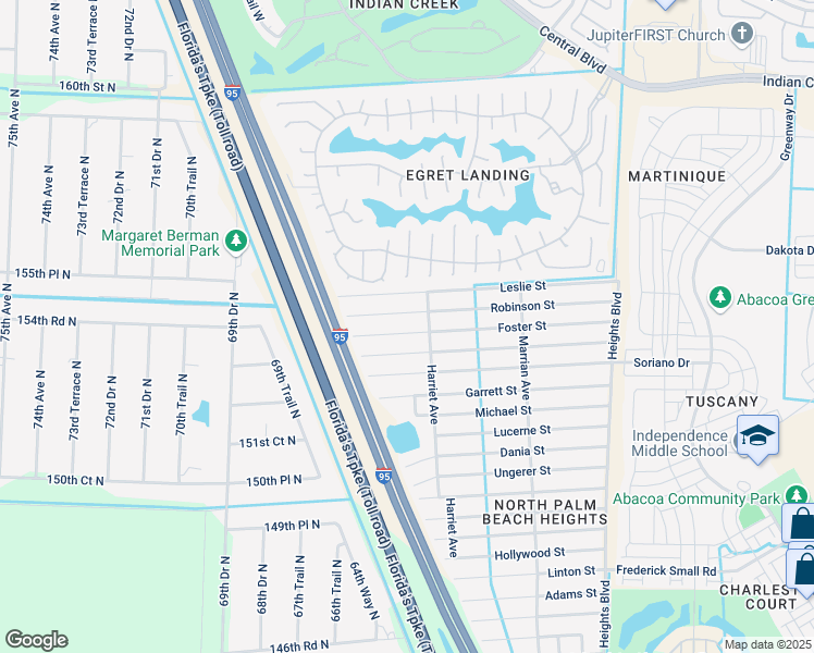 map of restaurants, bars, coffee shops, grocery stores, and more near 6439 Foster Street in Jupiter