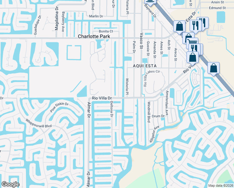 map of restaurants, bars, coffee shops, grocery stores, and more near 621 Rio Villa Drive in Punta Gorda