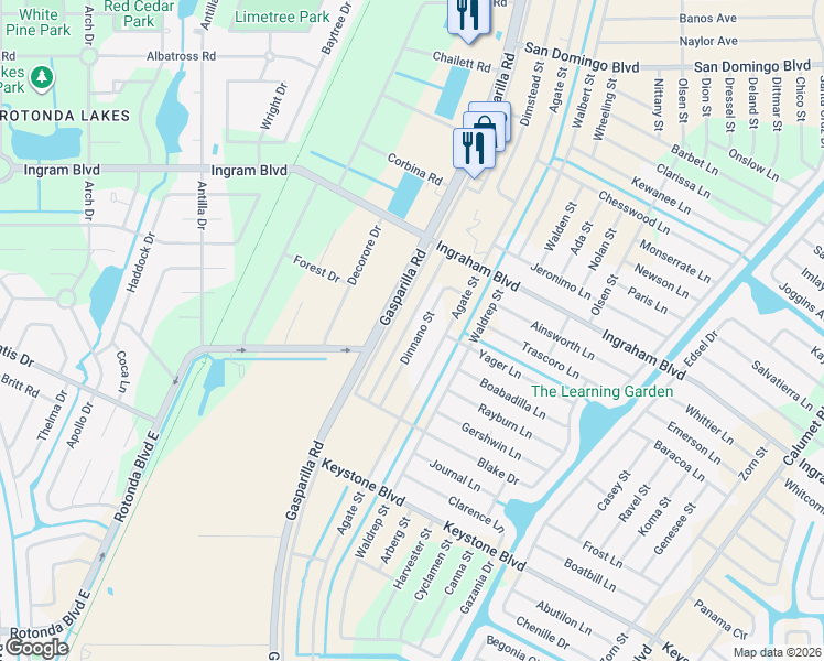 map of restaurants, bars, coffee shops, grocery stores, and more near 8527 Dinnano Street in Port Charlotte
