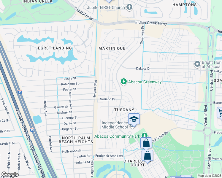 map of restaurants, bars, coffee shops, grocery stores, and more near 3231 East Community Drive in Jupiter