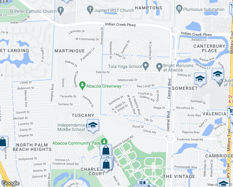 map of restaurants, bars, coffee shops, grocery stores, and more near 1392 Ramsey Way in Jupiter