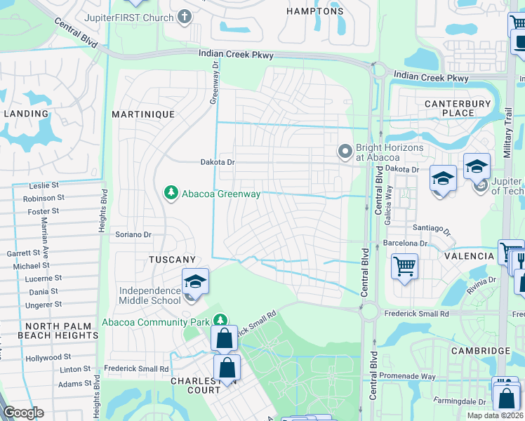 map of restaurants, bars, coffee shops, grocery stores, and more near 1322 Sunshine Drive in Jupiter