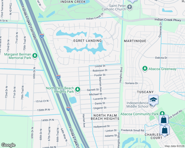 map of restaurants, bars, coffee shops, grocery stores, and more near 6255 Foster Street in Jupiter