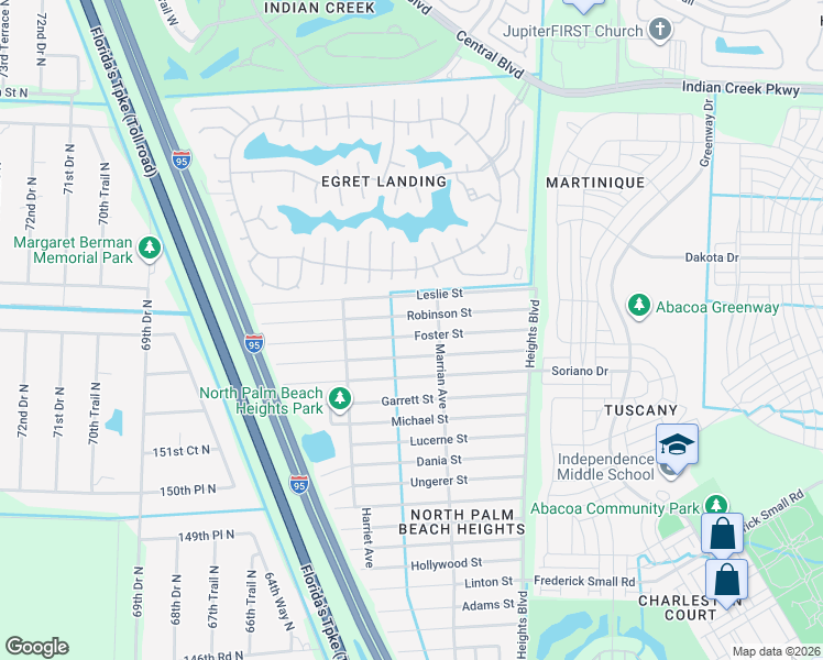 map of restaurants, bars, coffee shops, grocery stores, and more near 6285 Mullin Street in Jupiter