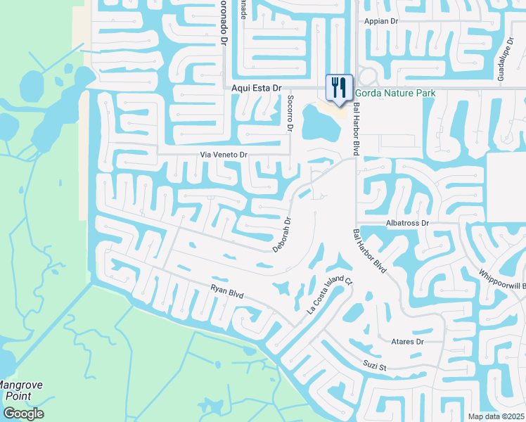 map of restaurants, bars, coffee shops, grocery stores, and more near 2138 Charlotte Amalie Court in Punta Gorda