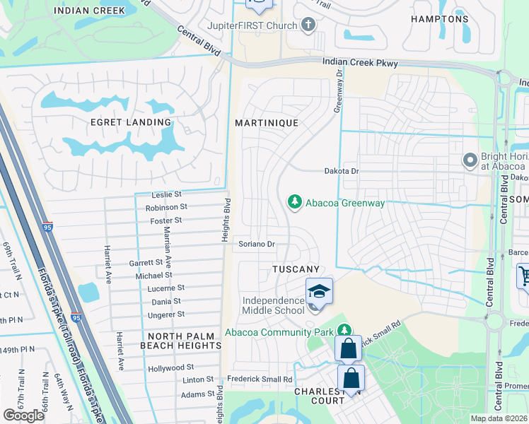 map of restaurants, bars, coffee shops, grocery stores, and more near 3175 East Community Drive in Jupiter