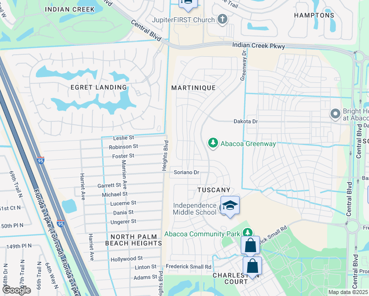 map of restaurants, bars, coffee shops, grocery stores, and more near 3232 West Community Drive in Jupiter