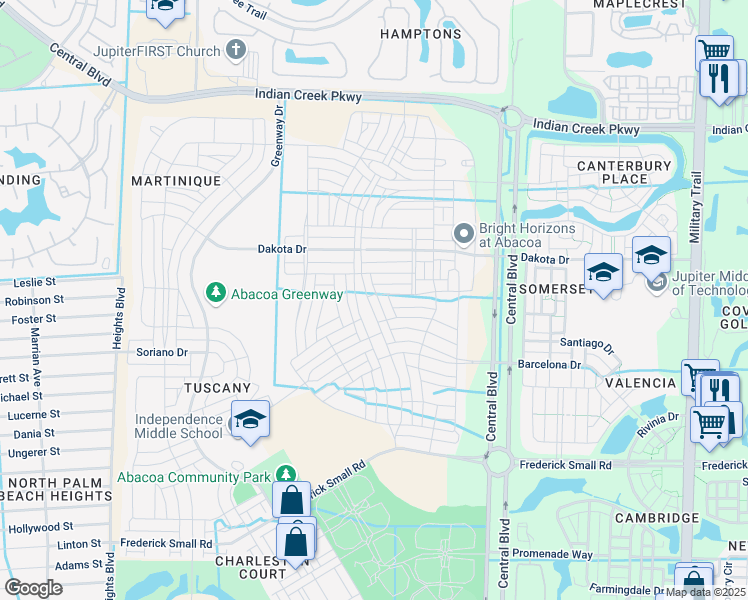map of restaurants, bars, coffee shops, grocery stores, and more near 1189 Key Largo Street in Jupiter