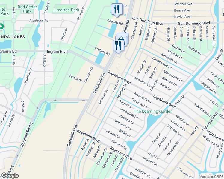 map of restaurants, bars, coffee shops, grocery stores, and more near 8464 Dinnano Street in Port Charlotte