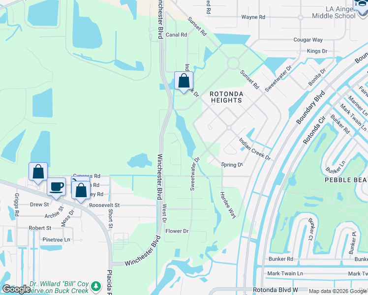 map of restaurants, bars, coffee shops, grocery stores, and more near 216 Spring Drive in Rotonda West
