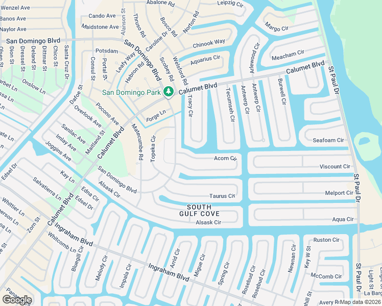 map of restaurants, bars, coffee shops, grocery stores, and more near 15044 Acorn Circle in Port Charlotte