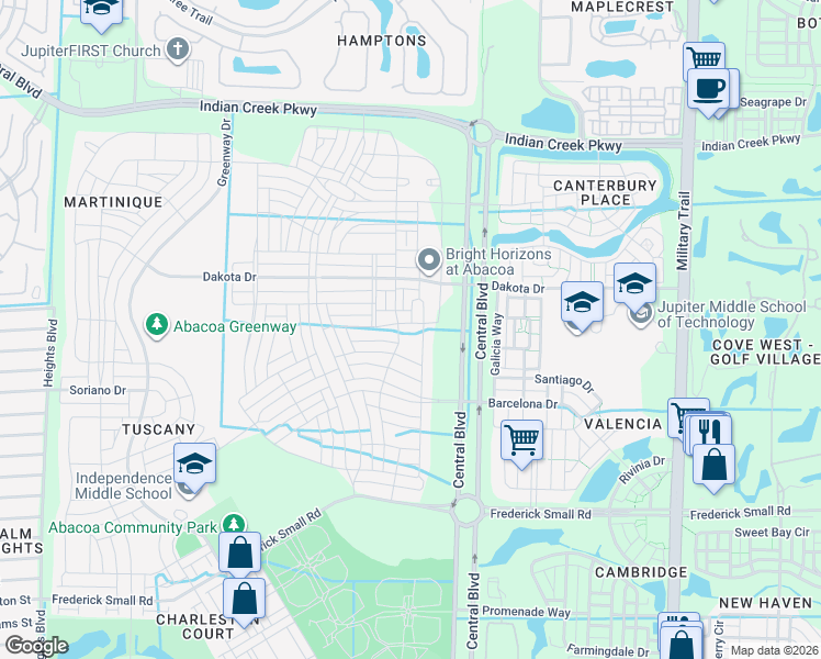 map of restaurants, bars, coffee shops, grocery stores, and more near 1032 Key Largo Street in Jupiter