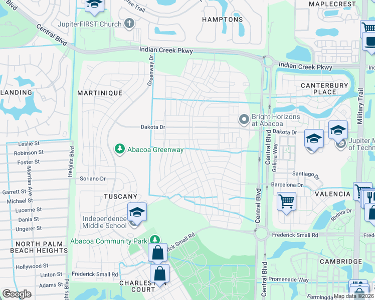 map of restaurants, bars, coffee shops, grocery stores, and more near 3290 West Mallory Boulevard in Jupiter