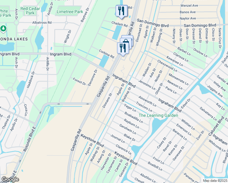 map of restaurants, bars, coffee shops, grocery stores, and more near 8464 Dinnano Street in Port Charlotte