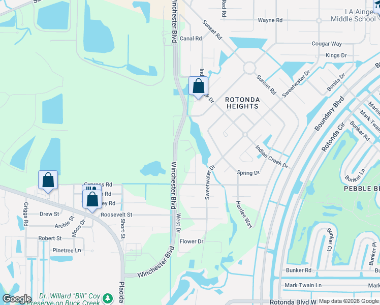 map of restaurants, bars, coffee shops, grocery stores, and more near 107 Hawk Drive in Rotonda West